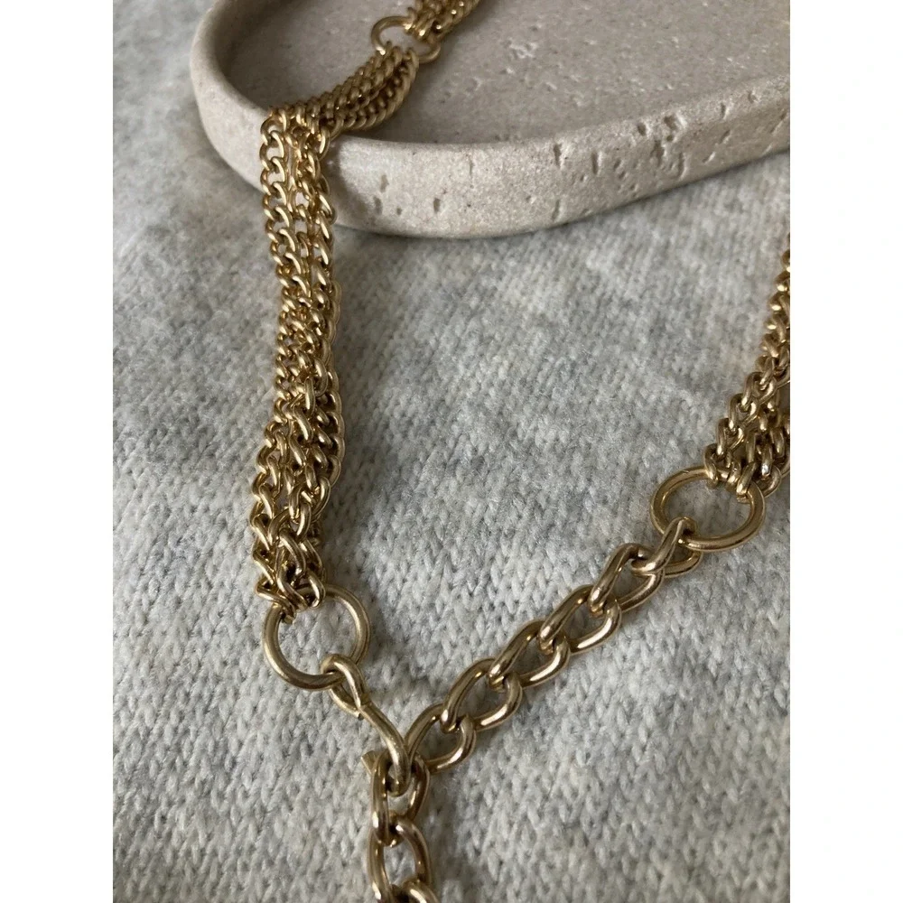Gold Tone Chain Belt Link Chain Layered Runway Couture Loose Fit Adjustable